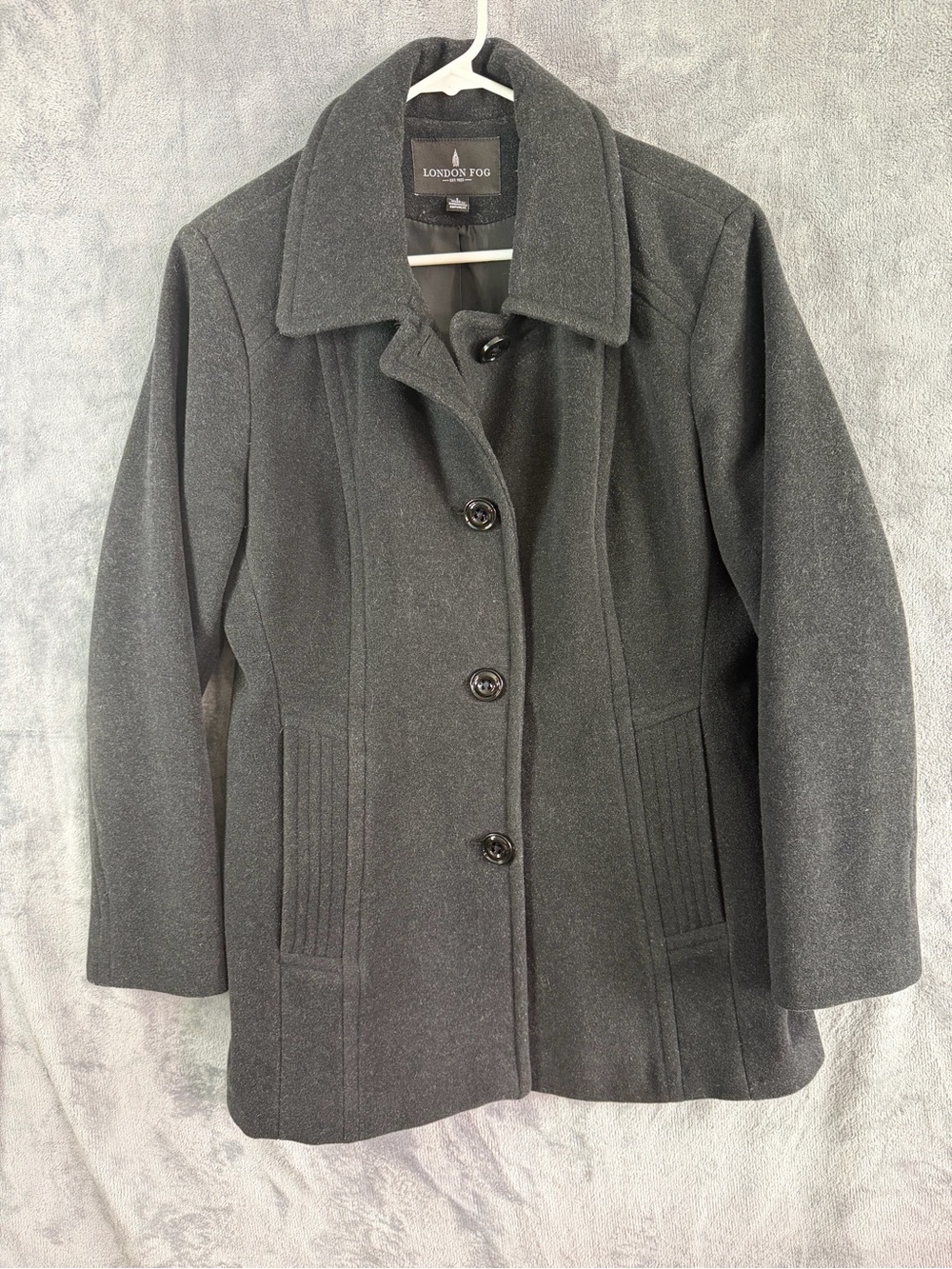 London Fog Black Wool Blend Peacoat Jacket Women Large Button Front Coat